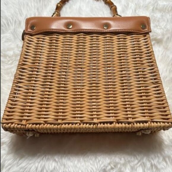 J. McLaughlin Wicker Handbag w/Bamboo Handle - Picture 2 of 4